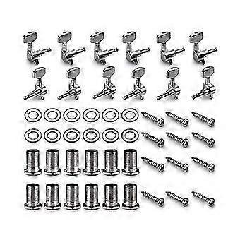 12 Pack Acoustic Guitar Guitar Pins Tuner Head Knobs (6 Left + 6 Right) Silver