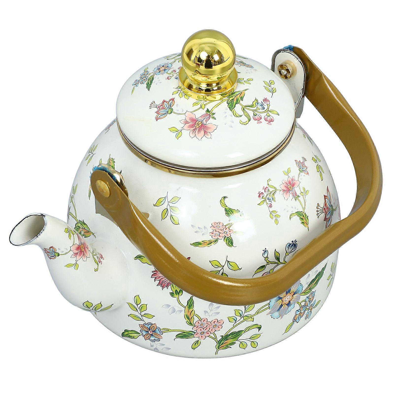 Enamel Teapot 1L Water Tea Kettle Decorative Flower Enamel Teapot Reusable Water Pot