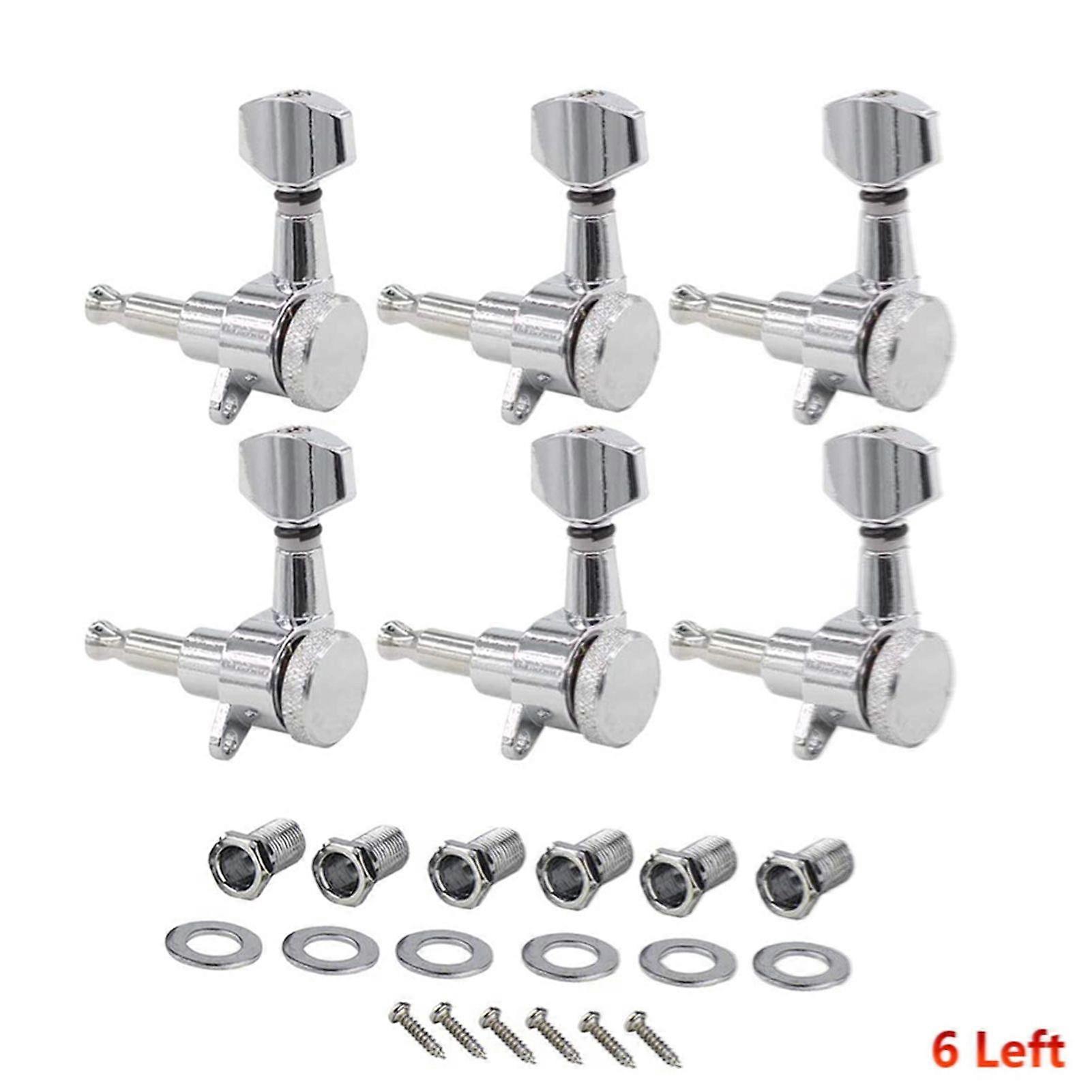 6 Left Inline Electric Guitar Tuning Peg Sealed Locking Tuners Chrome Plated Guitar Tuning Keys Machine Heads 1 : 18 Compatible with ST Electric Guita