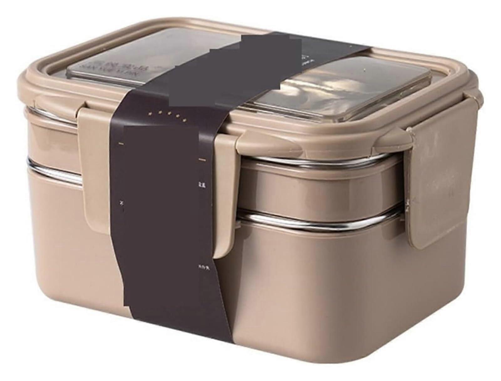 Thermal Lunchbox Bento Box for Teenagers and Office Workers, Portable 2-Layer Fresh-Keeping Food Container in Khaki