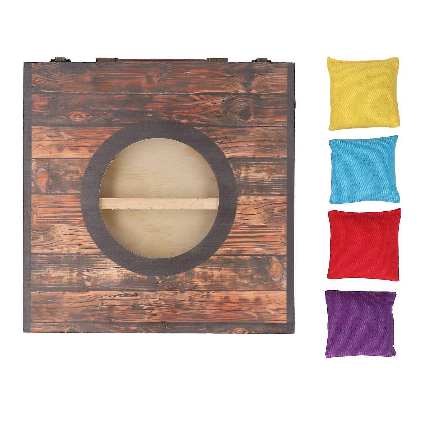 Cornhole Game Set Portable Foldable Interactive Water Resistant Bean Bag Toss Game for Party Camping Outdoor Backyard Black Circle