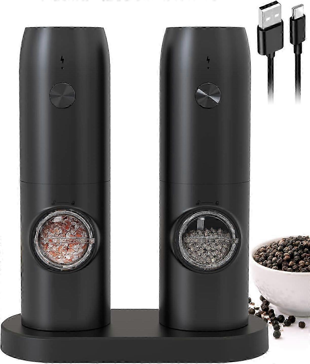 Salt and Pepper Grinder Set Electric with Base, Black 2pcs