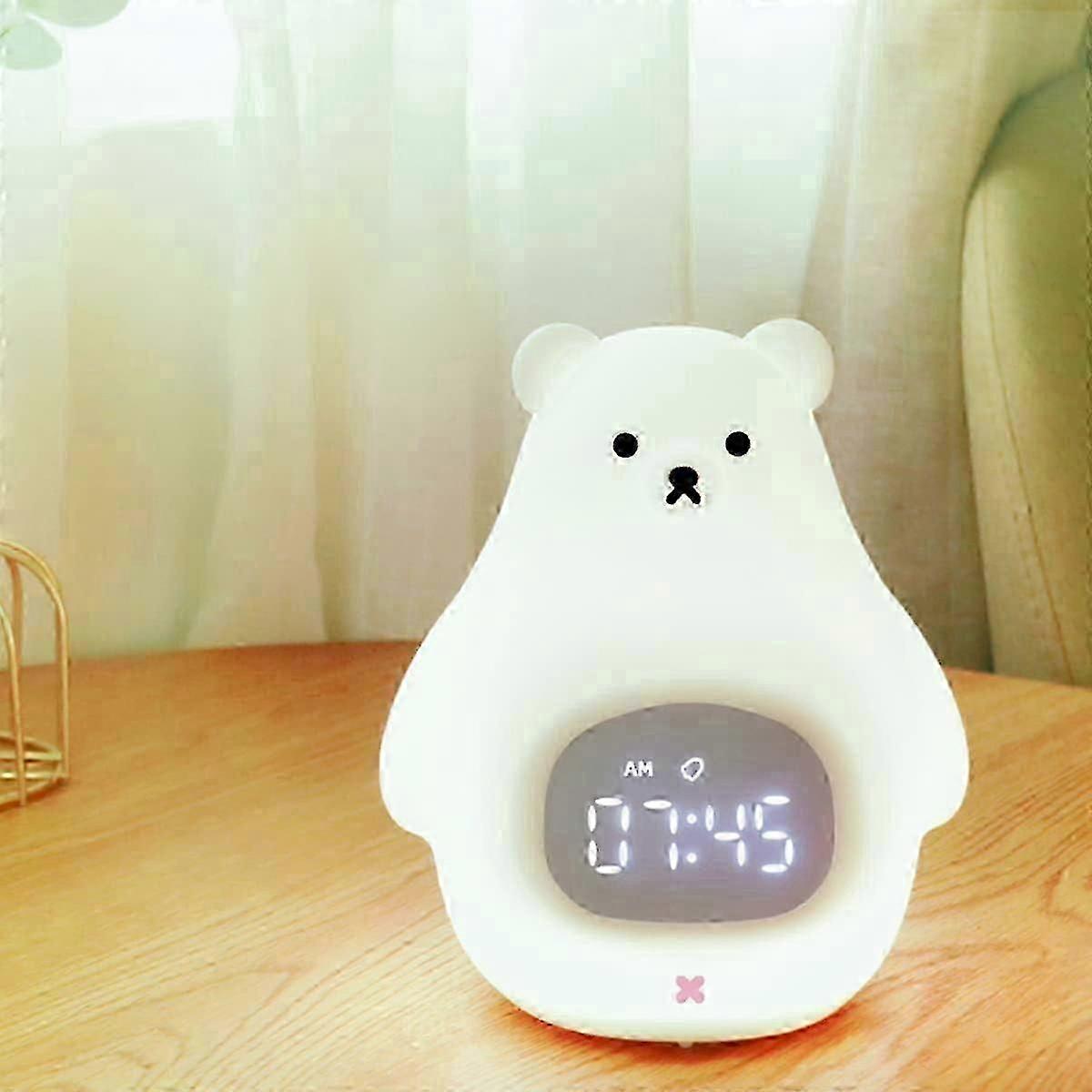 White Bear Night Light Alarm Clock - USB, Adjustable