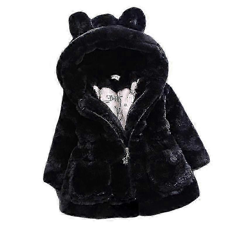 Casaco com capuz de pele sintética fofa: jaqueta de inverno para meninas com lã quente e estilo outwear