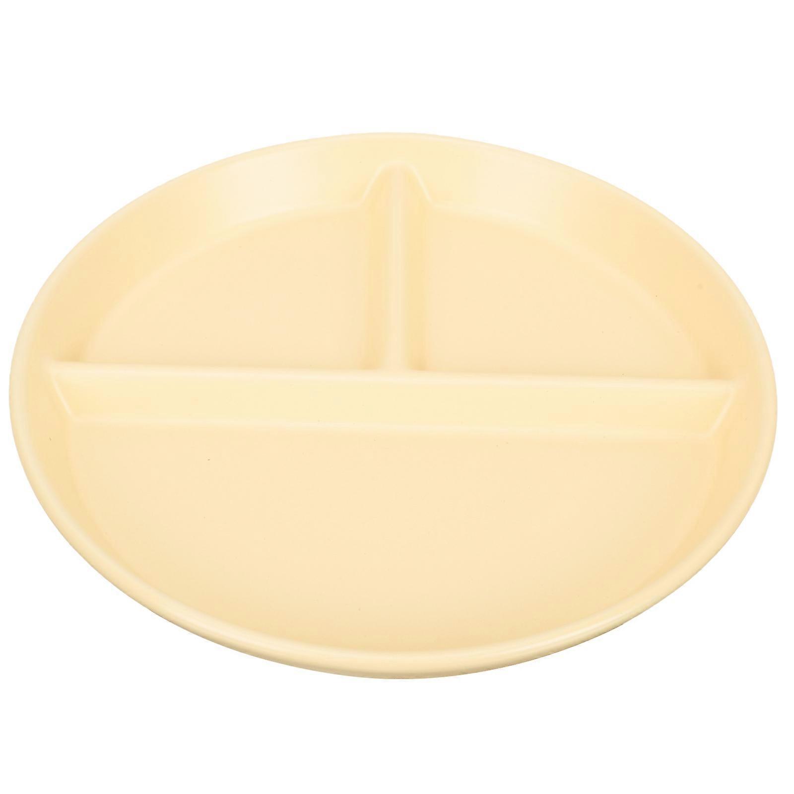 Ceramic Plate with Separate Compartments for Food Light Yellow Suitable for Office School Use 3compartment