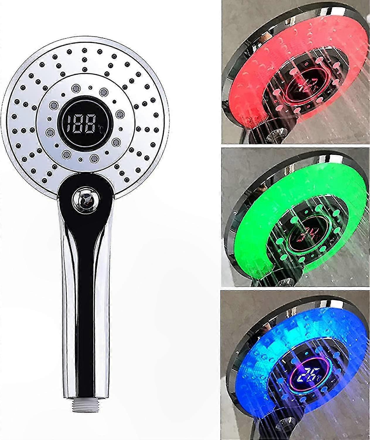 3-Color LED Shower Head with Temperature Display & 3 Spray Modes Handheld Shower Head for Bathrooms