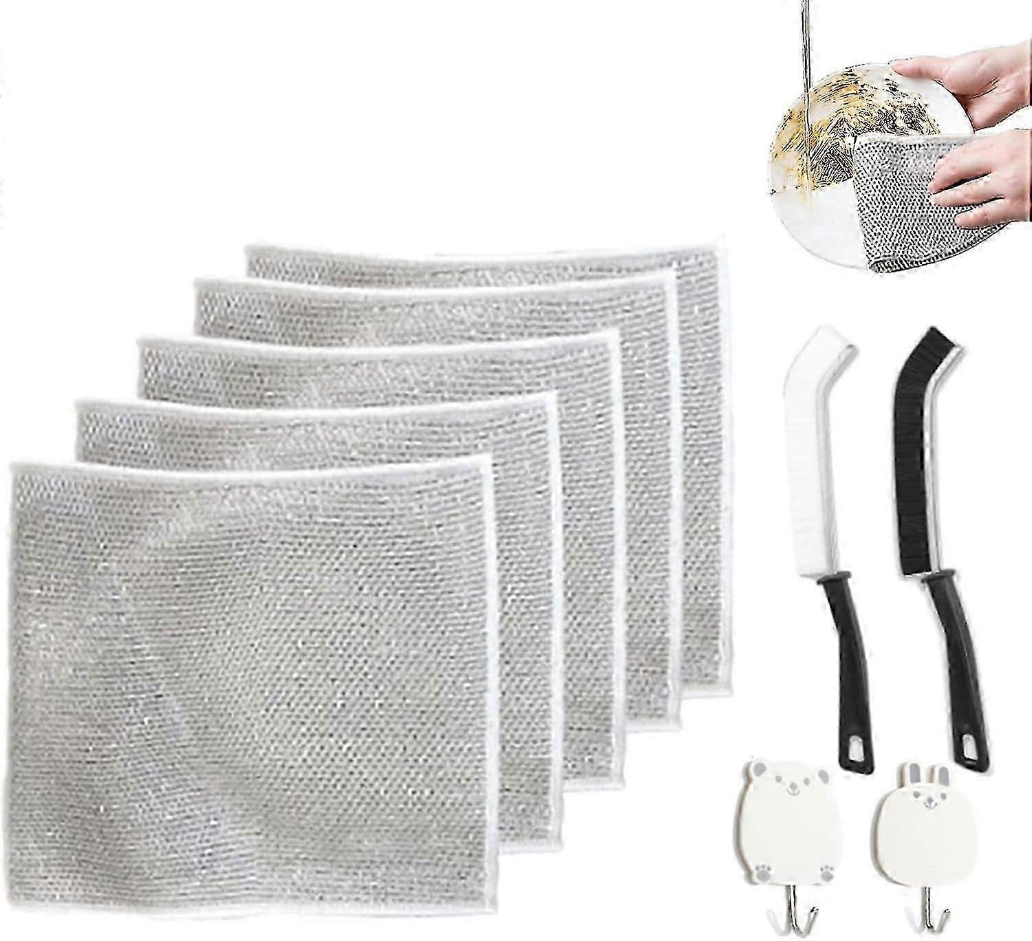 Multifunctional Non-Scratch Wire Dishcloth, Multipurpose Wire Dishwashing Rags For Wet Dry, Steel Wire Dish Towels With Brush Hook