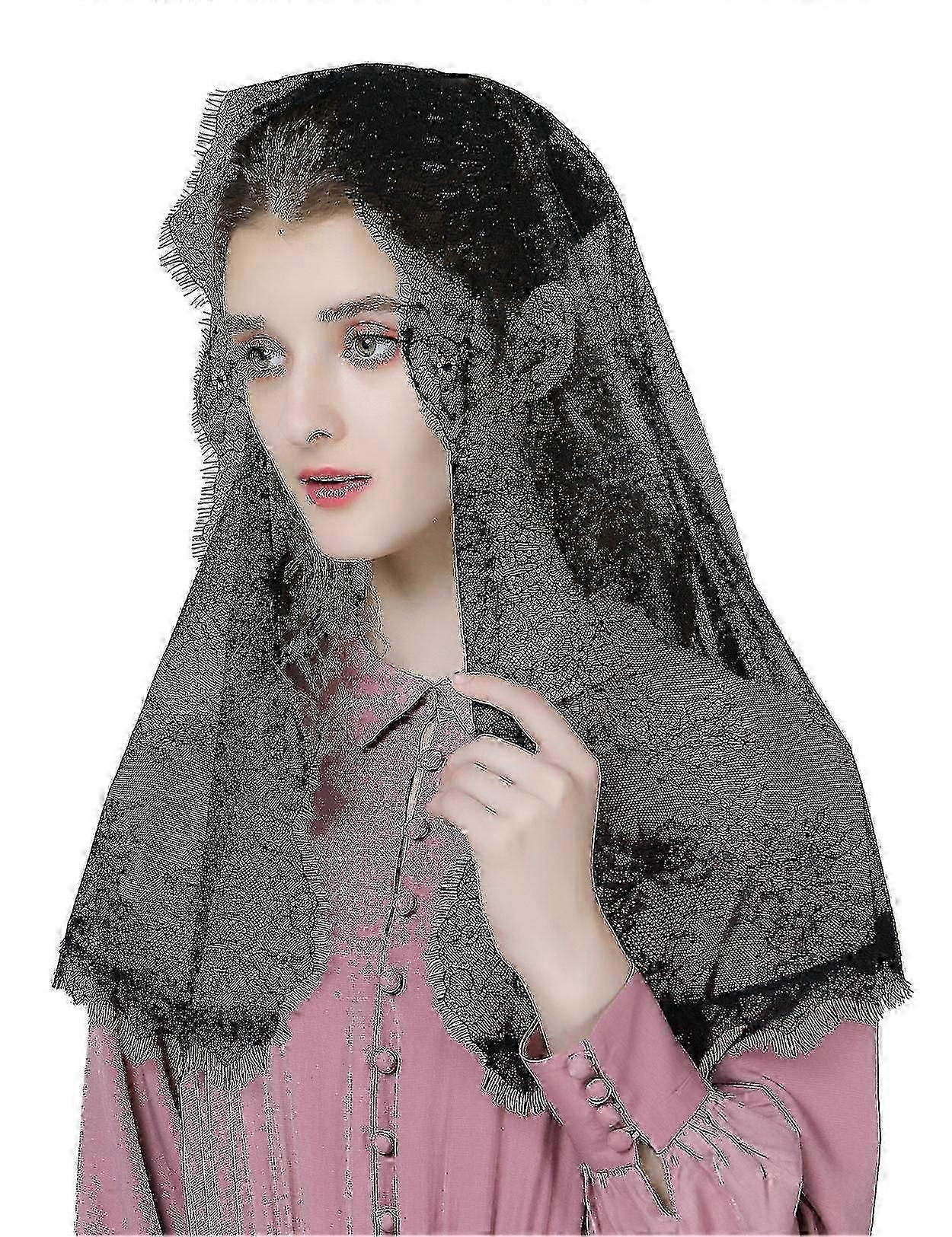 Lace Mantilla Veil for Catholic Latin Mass &; Holy Communion Κάλυμμα κεφαλής Κασκόλ - Navy/Black