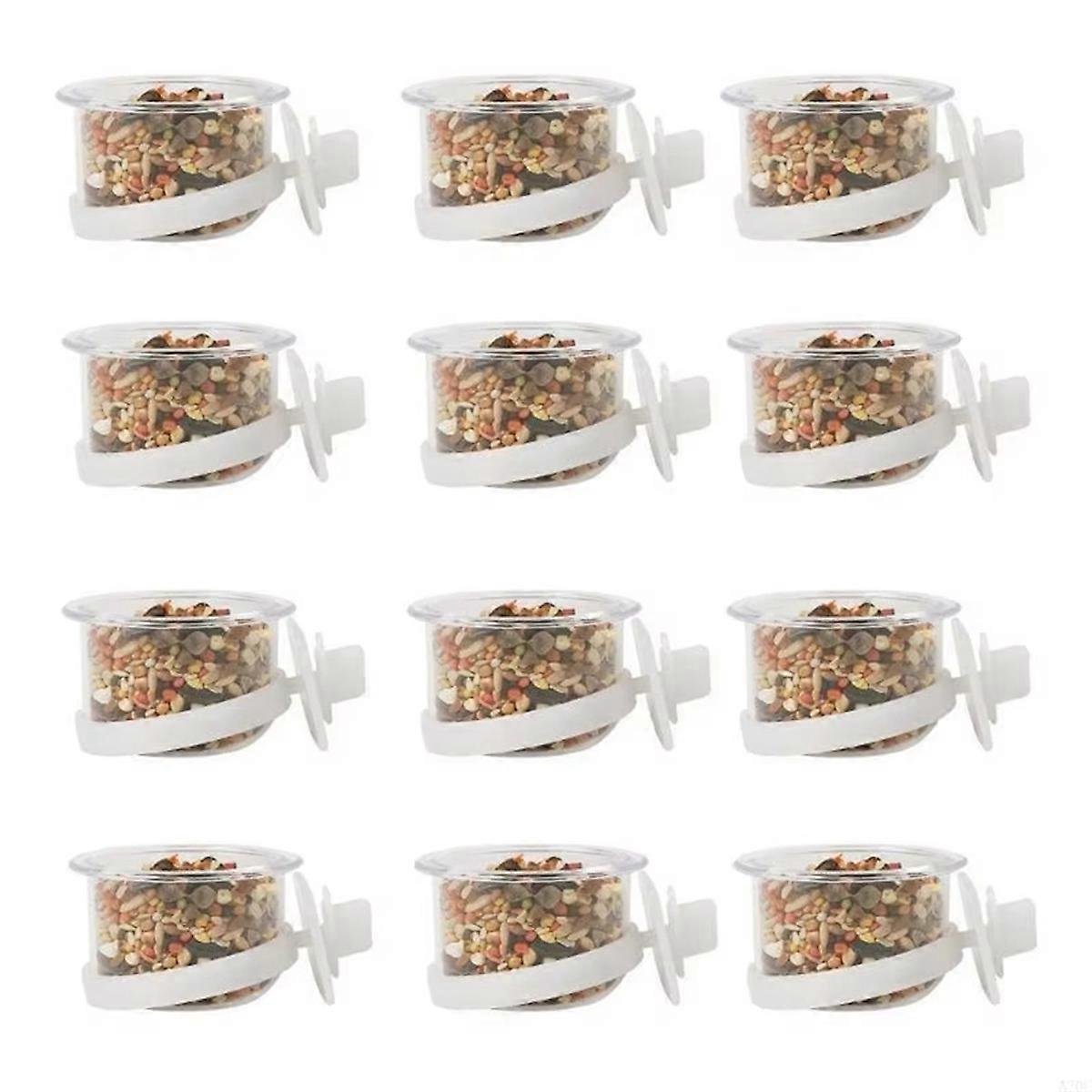 Adjust Height Bird Feeding Cup Screw on Cage Bird Fruit Feeders Transparent 12pcs