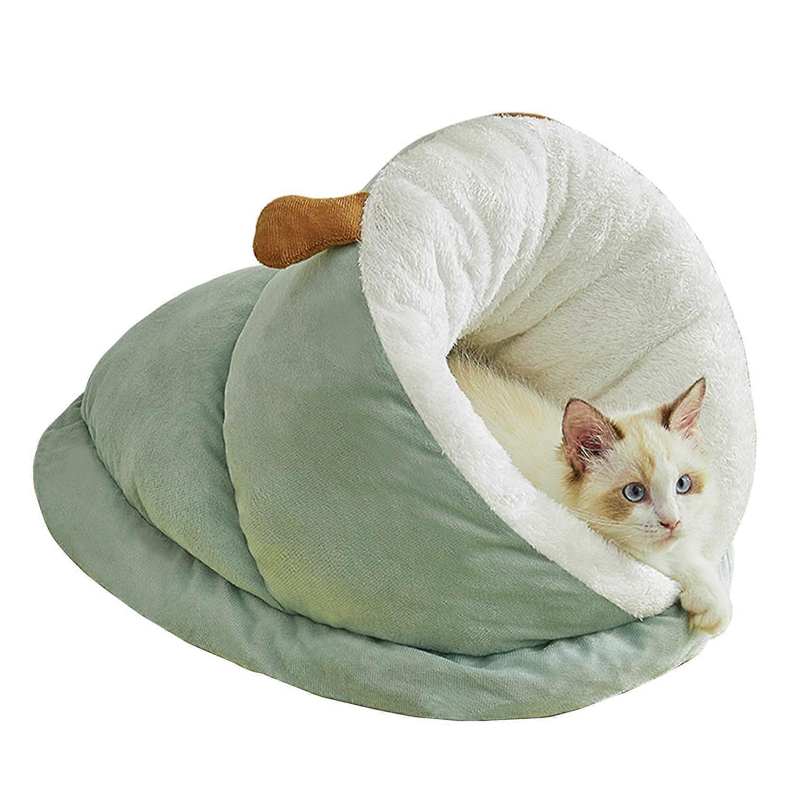 Cat Beds Indoor Use With AntiSlip Bottom Cat Cave Bed Cat Tent Bed Green Fluffy Fabric