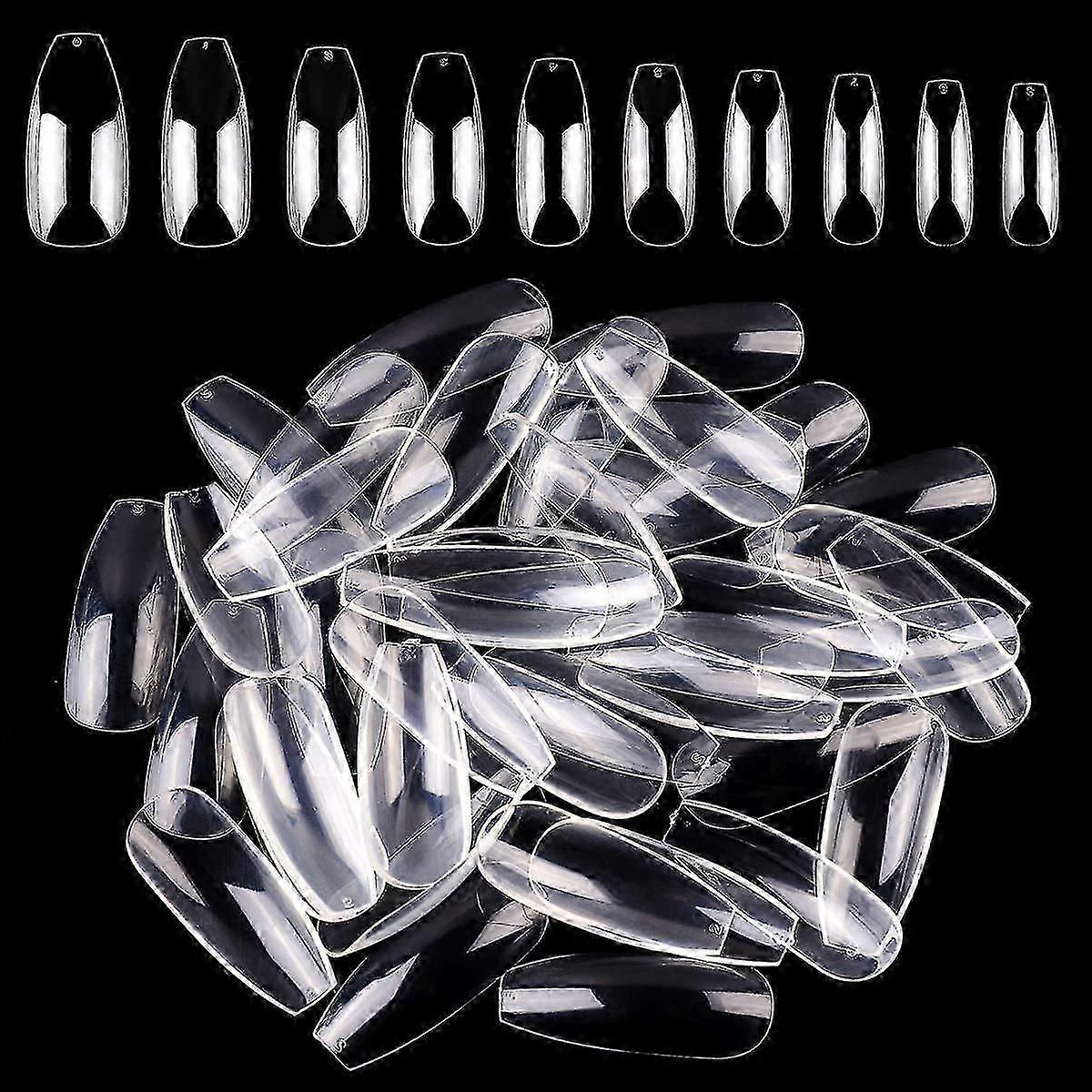 500 Clear Press-On Nail Tips, Full Cover Long False Nails for Easy Application