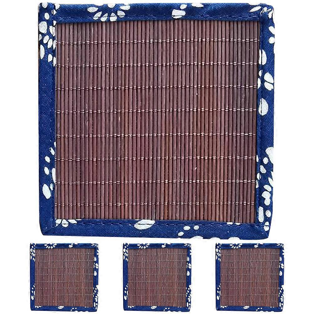 Bamboo Table Mat Coaster Square Tea Table Decorations Bamboo and Cloth Heat and Humidity Protection 4Pcs