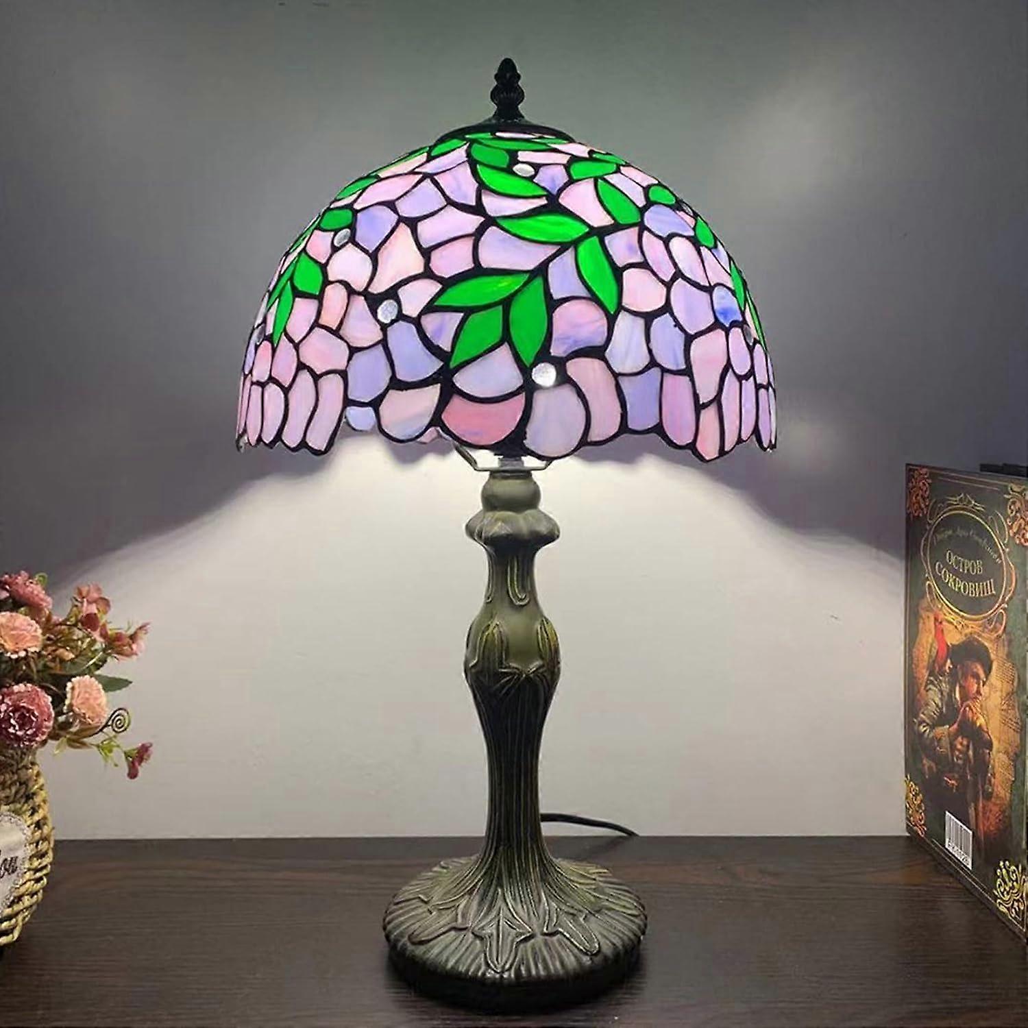 Wisteria Lamp Tiffany Style Table Lamp With Alloy Base 12 Inch Wide Blue Purple Flower Green Leaf