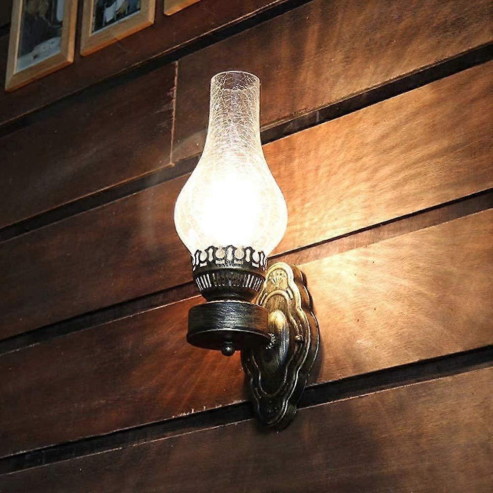 Vintage Wall Light E27 Plug, Industrial Wall Lamp, Rustic Iron, Cracked Glass