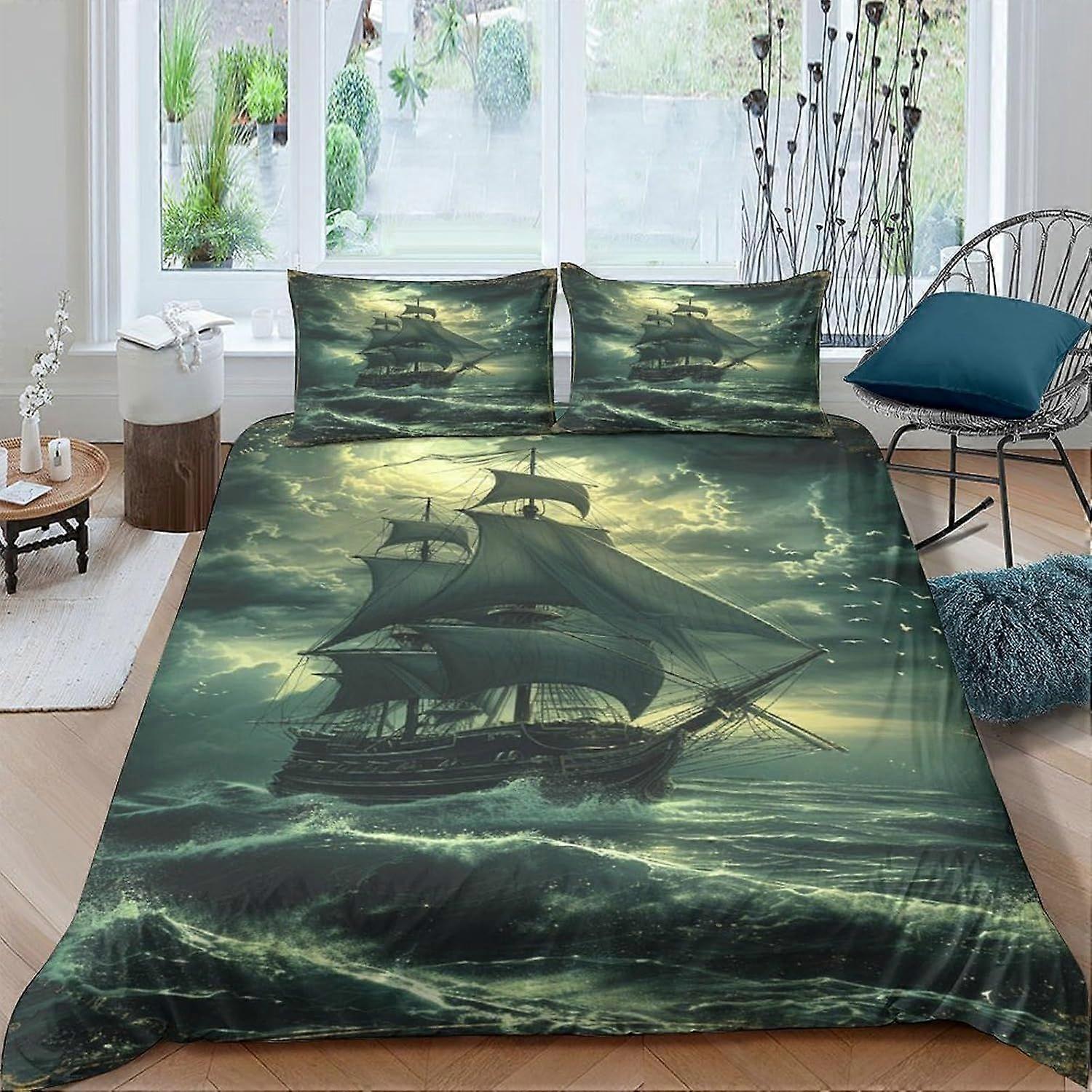 q567 Sailing Ship Bedding Sets Soft Microfiber Duvet Cover Soft Microfiber Comforter Cover Hotel Quality with Zipeer Closure Double o567