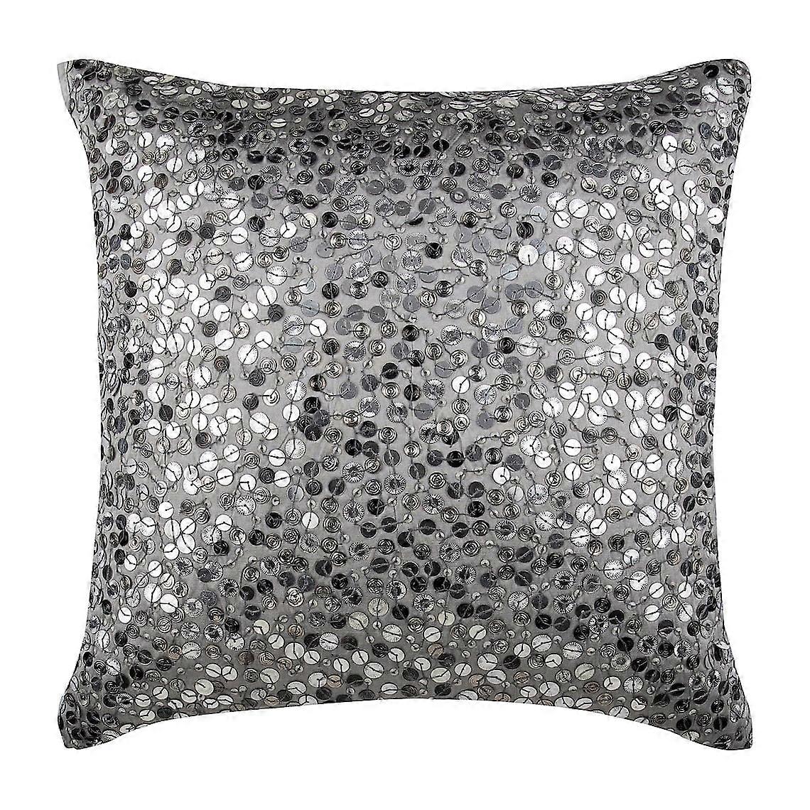 Grey Pillow Shams, Sparkly Sequins 24x24 inch, Solid Color Square Silk Sham, Modern Design - Silver Shine