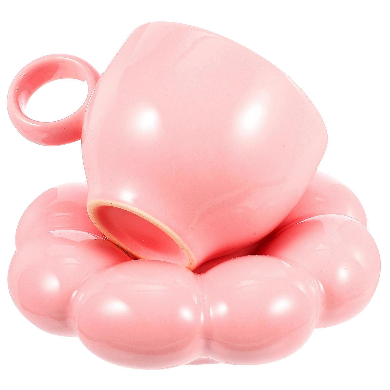2 Sets Of Ceramic Coffee Cups Flat Base Design Suitable For Home Decoration And Office Use 12X9X7CM Beautiful Pink Color 2Pcs