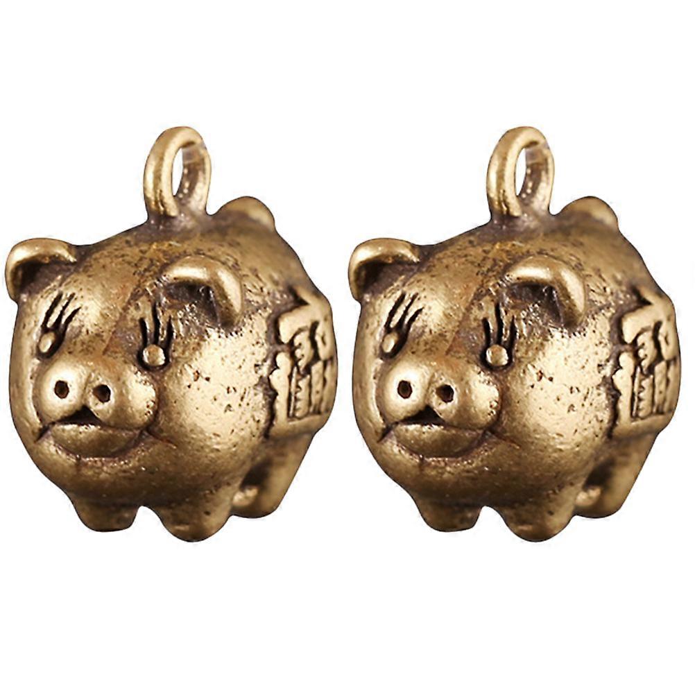 Antique Brass Little Pig Keychain Pendant for Decor 6Pcs Set