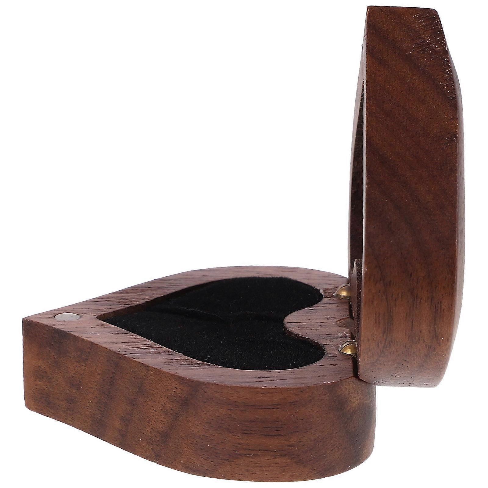 Engagement Ring Box Heart Shaped Wooden Ring Box for Wedding 2Pcs