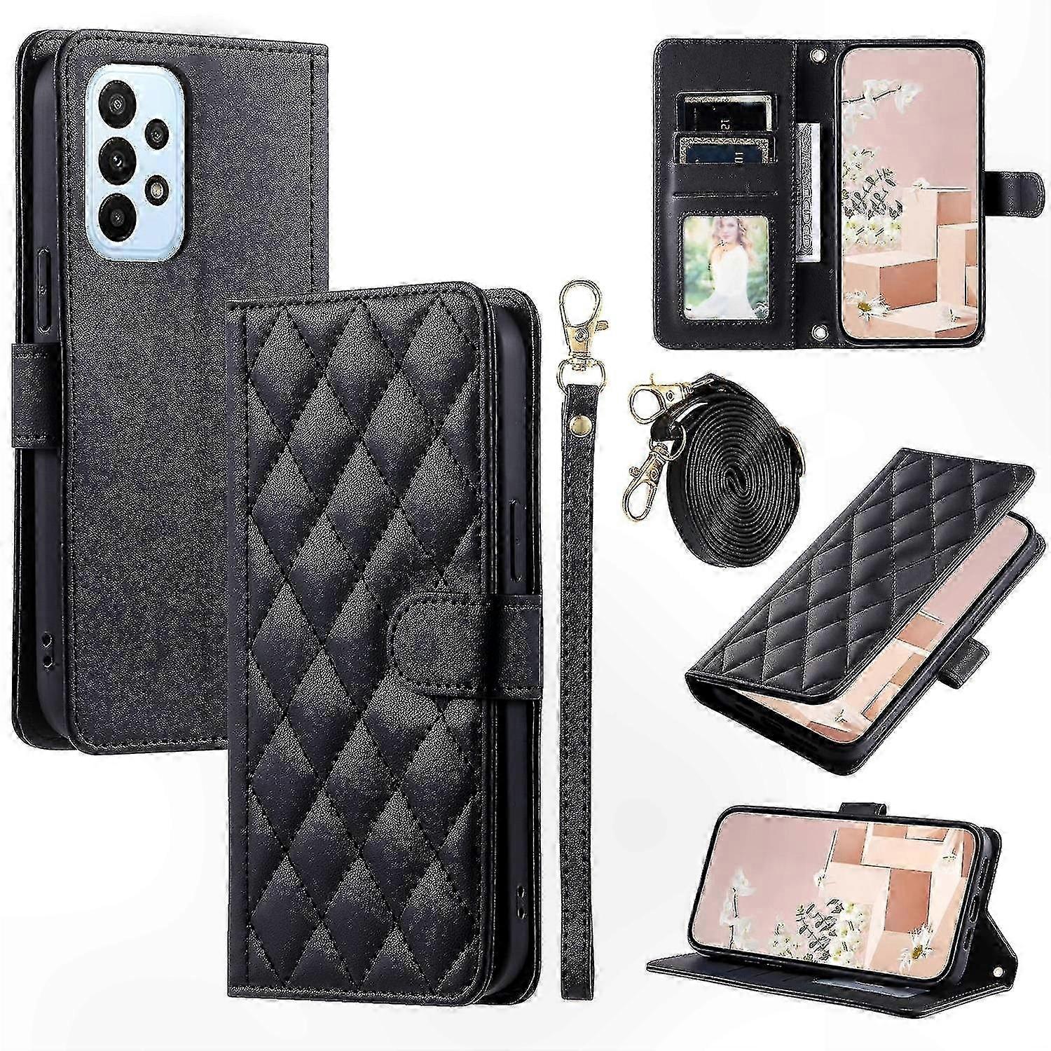 Leather Wallet Case with Rhombus Grid Pattern & Stand Function for A33 5G Phone