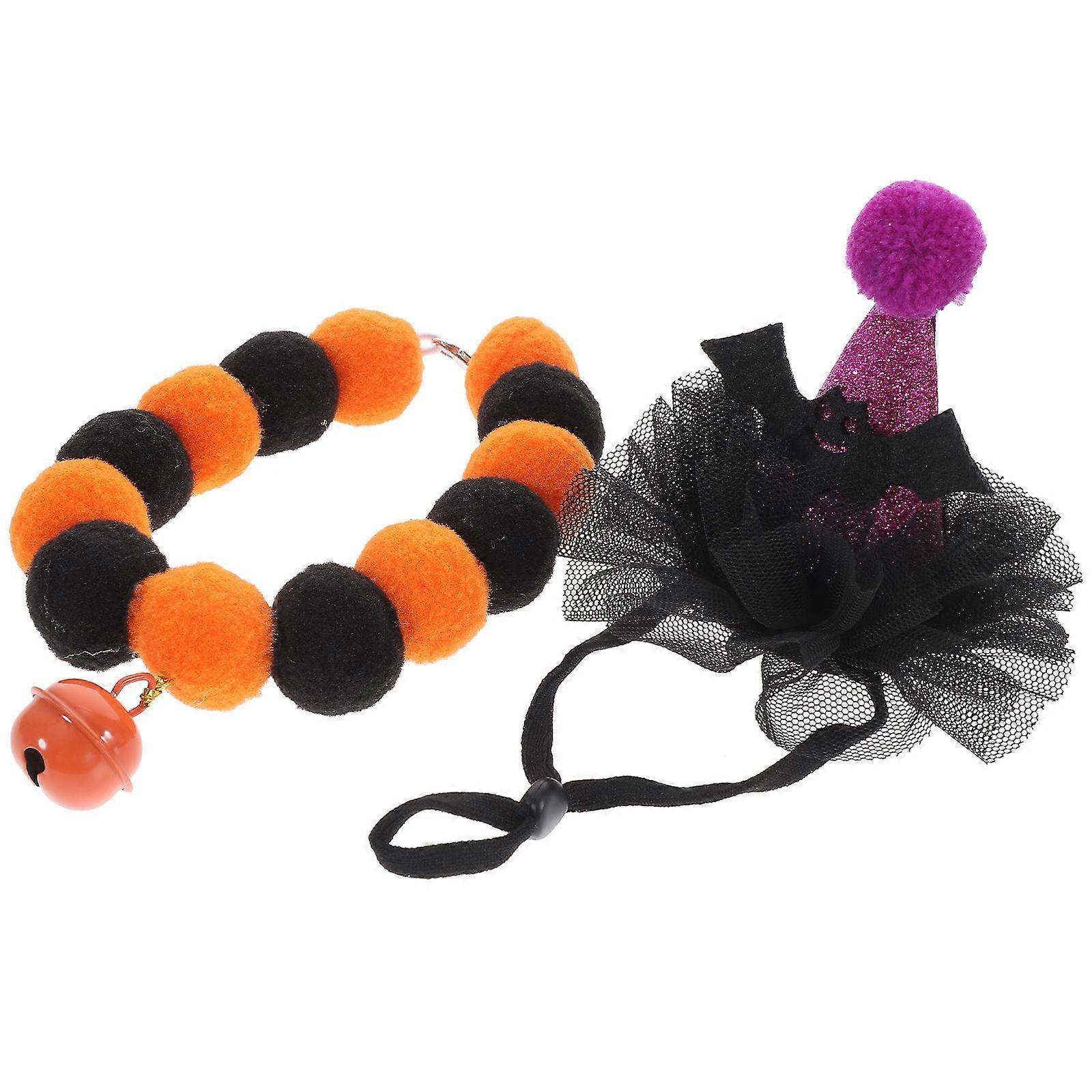 Decorative Cat Collar And Hat 1 Set Featuring Halloween Elements Soft Material For Pet Owners