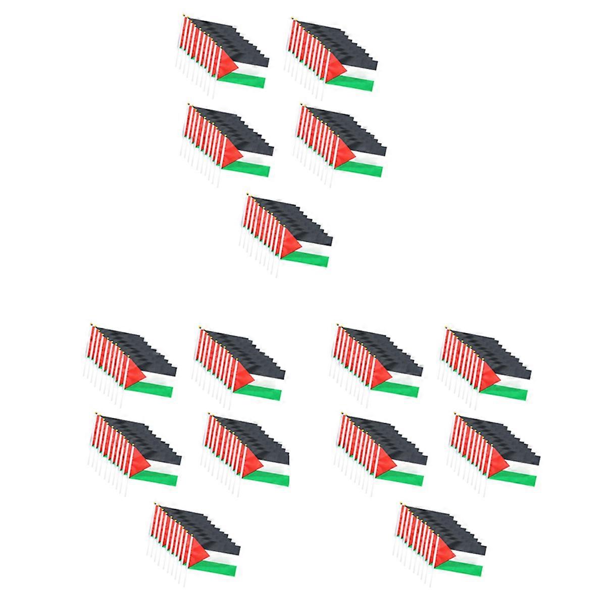 50Pcs Palestine Flag Small with Pole, 14X21cm