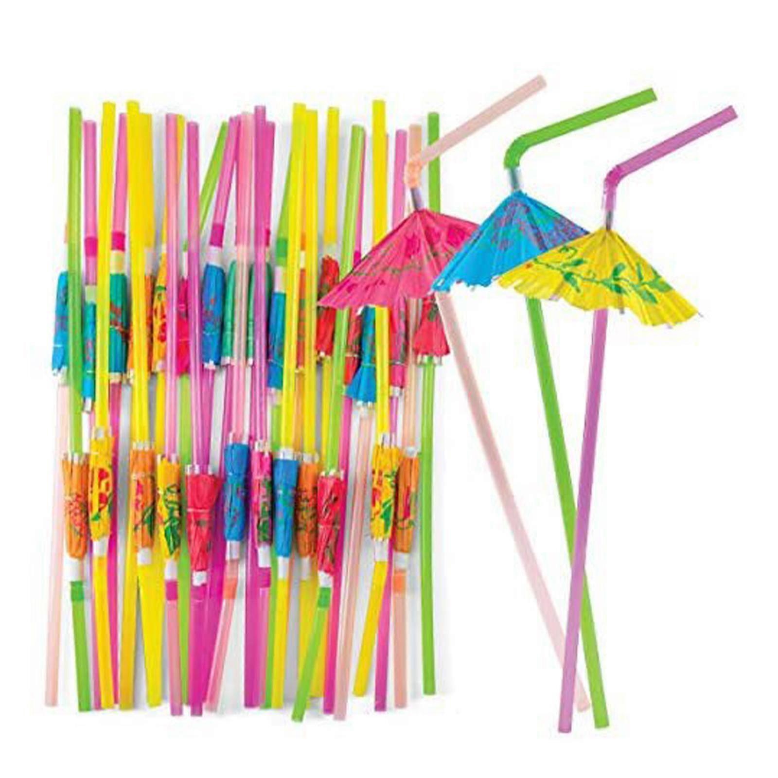 Bendable Drinking Straws with Paper Umbrellas 50PCS Colorful Disposable Party Straws for Cocktails Beach Pool Bar Decor