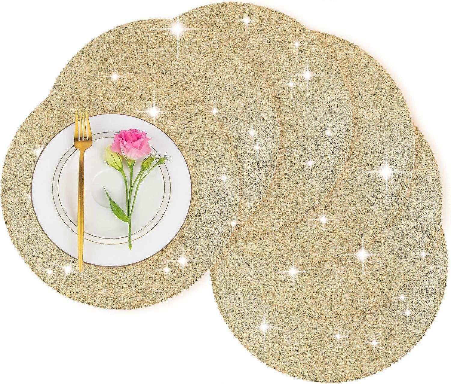 Gold Round Christmas Placemats, Placemats For Dining Table Set Of 6,  Table Mats, Non-Slip Stain Res