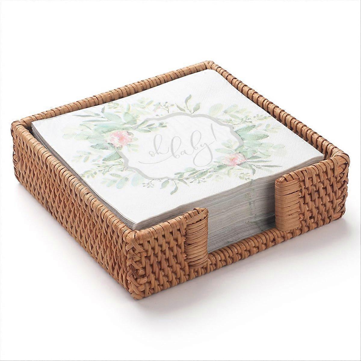 Rattan Napkin Holder Square,Wicker Napkin Basket for Kitchen