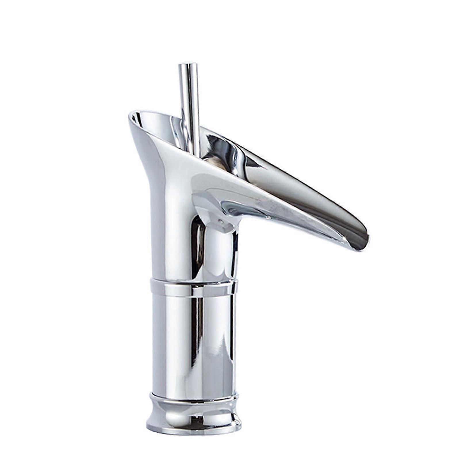 Waterfall Basin Mixer Tap Chrome Finish Single Lever 1 Hole Low Arc Bathroom Sink Tap