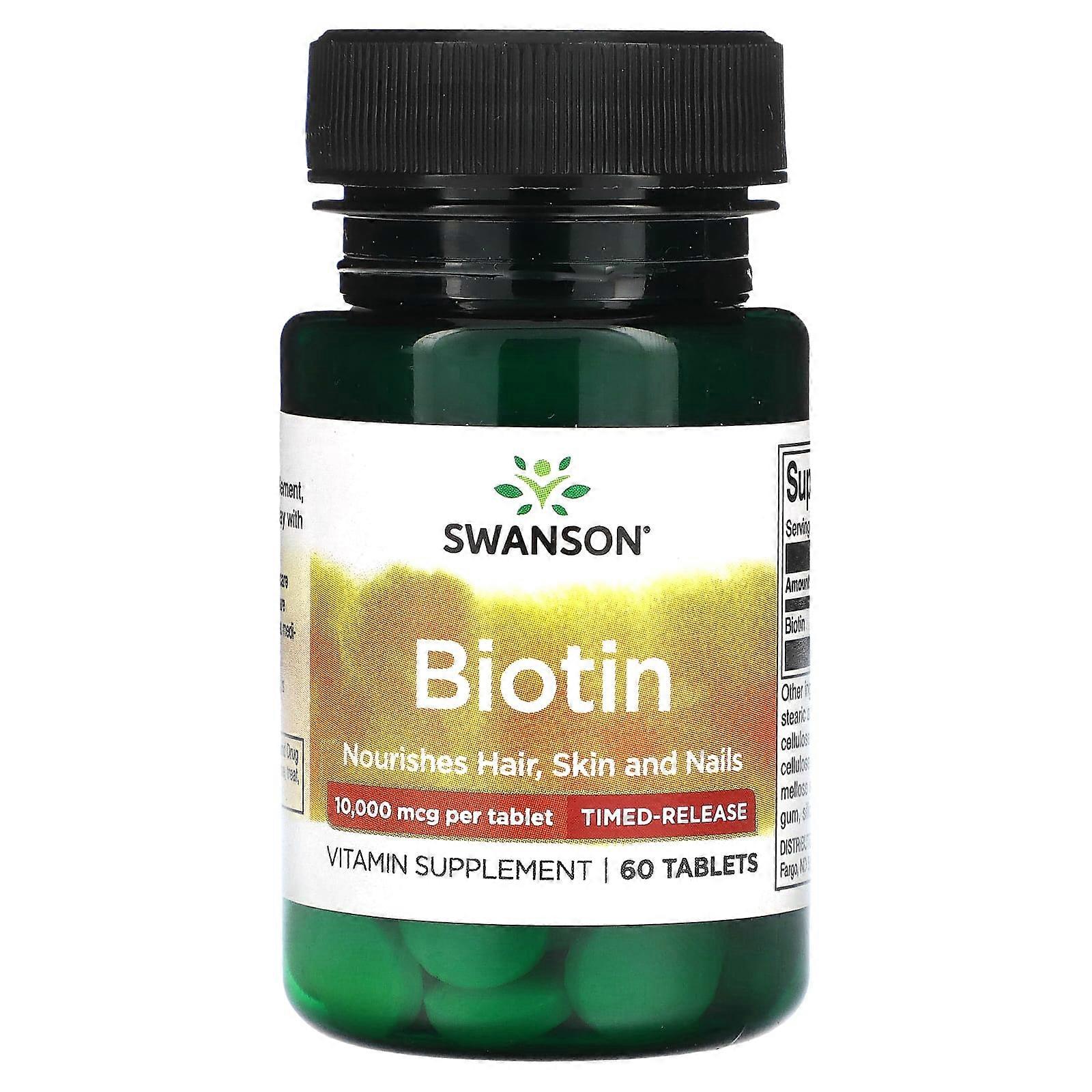 Swanson, Biotin, Time-Release, 10,000 mcg, 60 Tablets