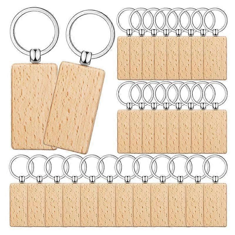 50 Pieces Blank Wooden Key Tag Key Engraving Blanks Unfinished Wood Keychain Key Ring Key Tags for DIY Crafts