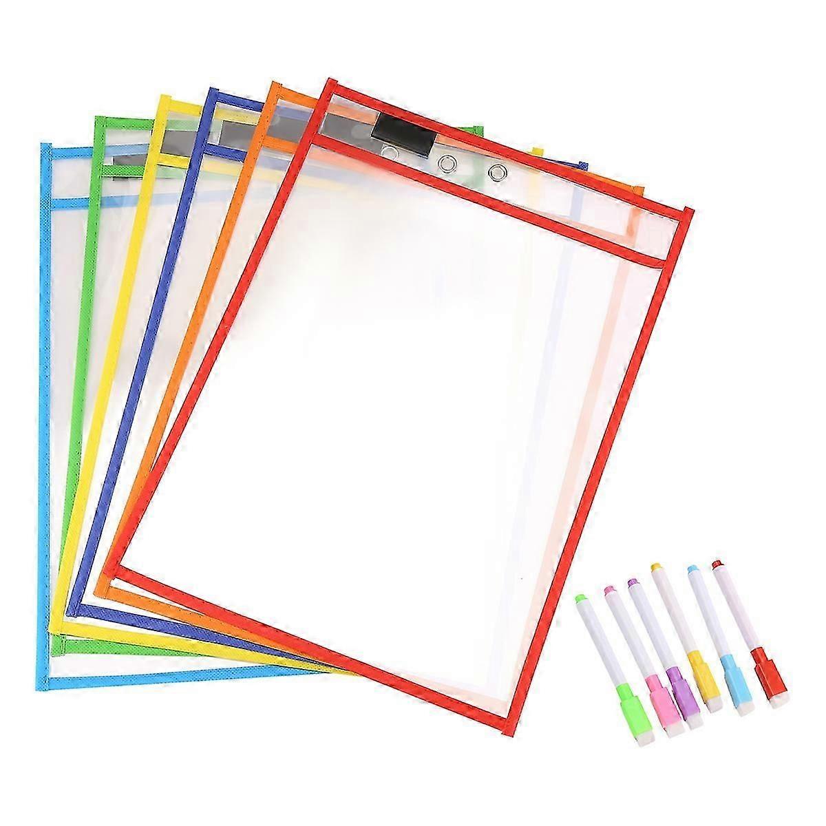 Reusable Dry Erase Pockets, 6 Pack Reusable Dry Erase Sleeves, Assorted Colors Sheet Protector, Dry
