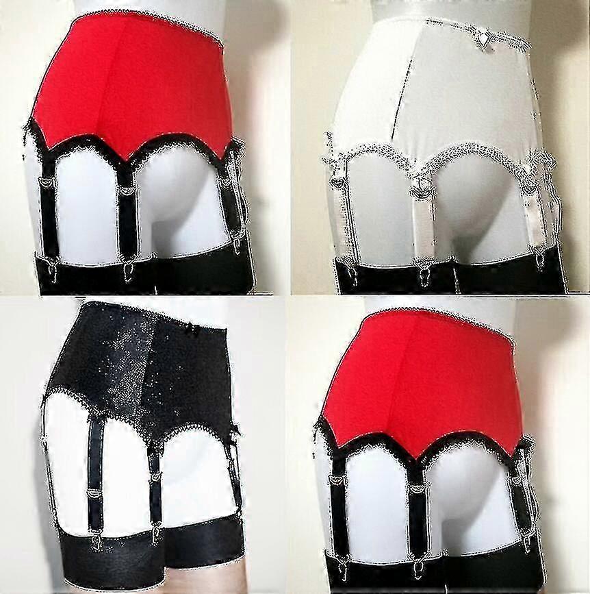 Women Sexy Garter Belt High Waist Elastic Nylon Suspender 6 Metal Buckles  Strap