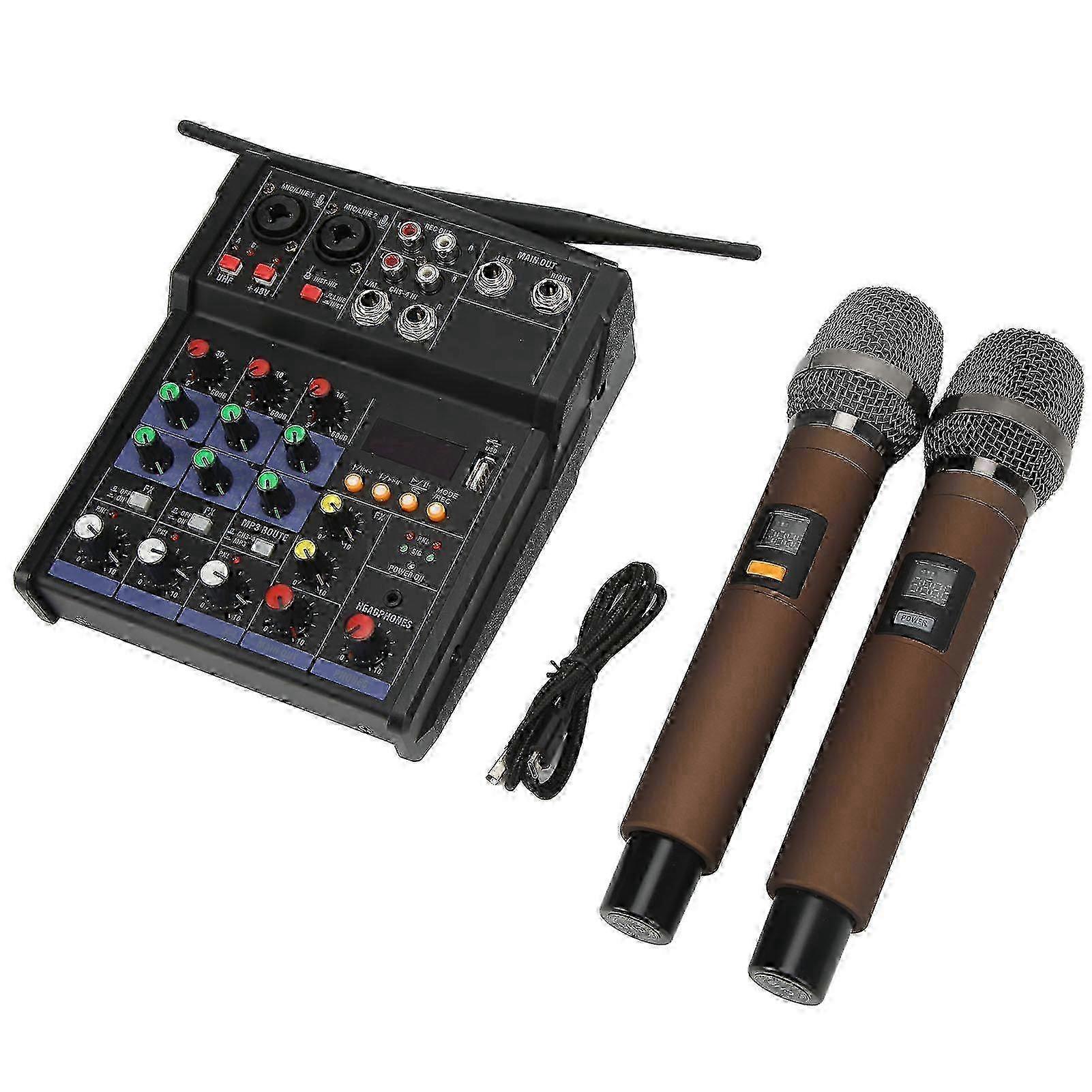 Hot 4 Channel Small Bluetooth Stereo Mixer with 2 Wireless Microphones Family Stereo Processor for Live Streaming
