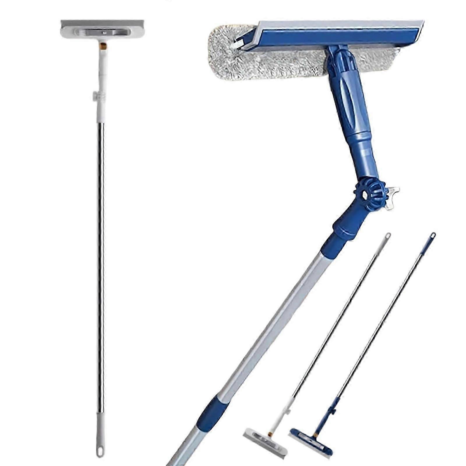 منظف نوافذ 2 في 1 عالي الوصول ، ممسحة نافذة قابلة للتعديل بزاوية وممسحة مع عمود تمديد