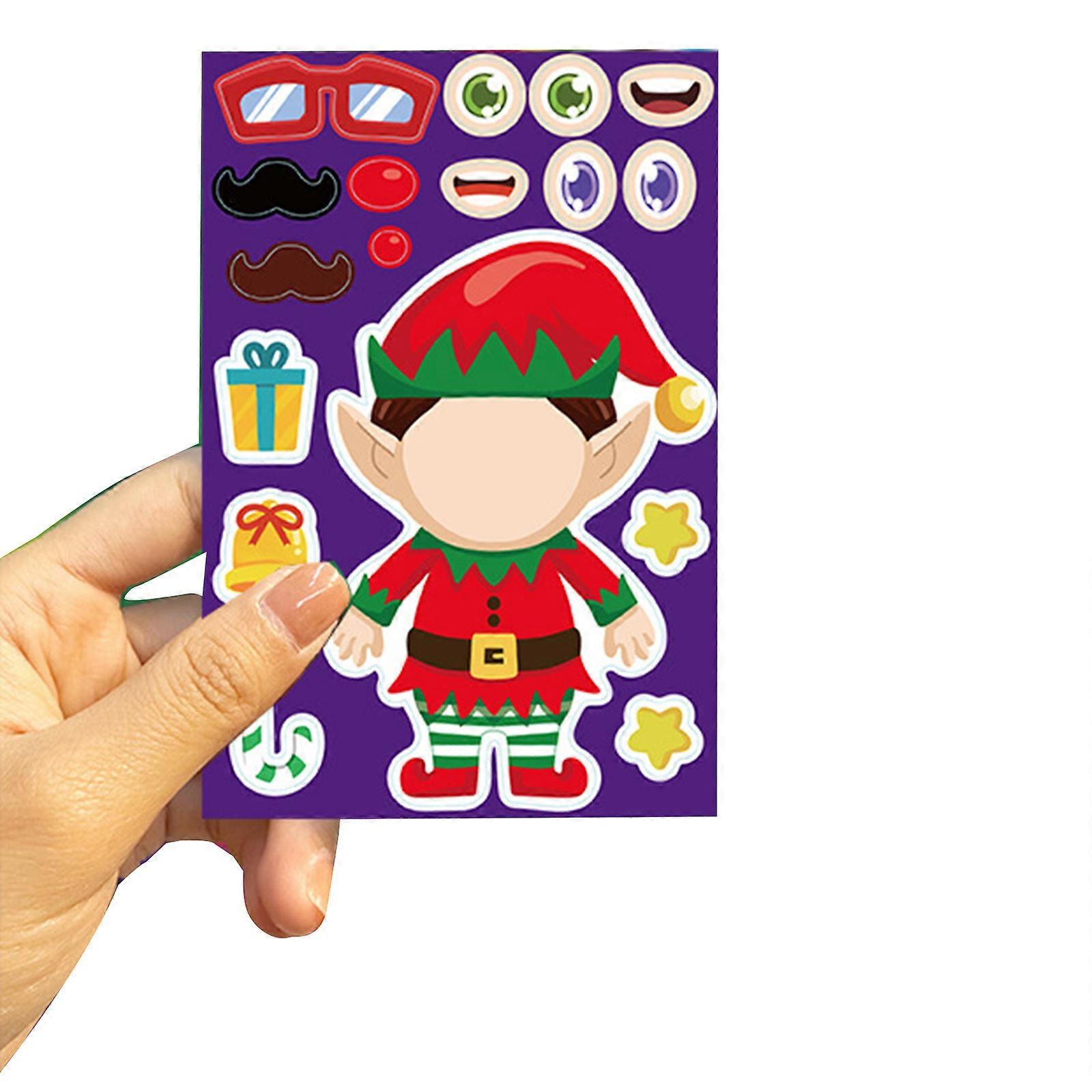 Educational Sticker Set DIY Puzzle Stickers Santa/Christmas Tree Face Changing Stickers Parent-Children Interactive Game Multicolor