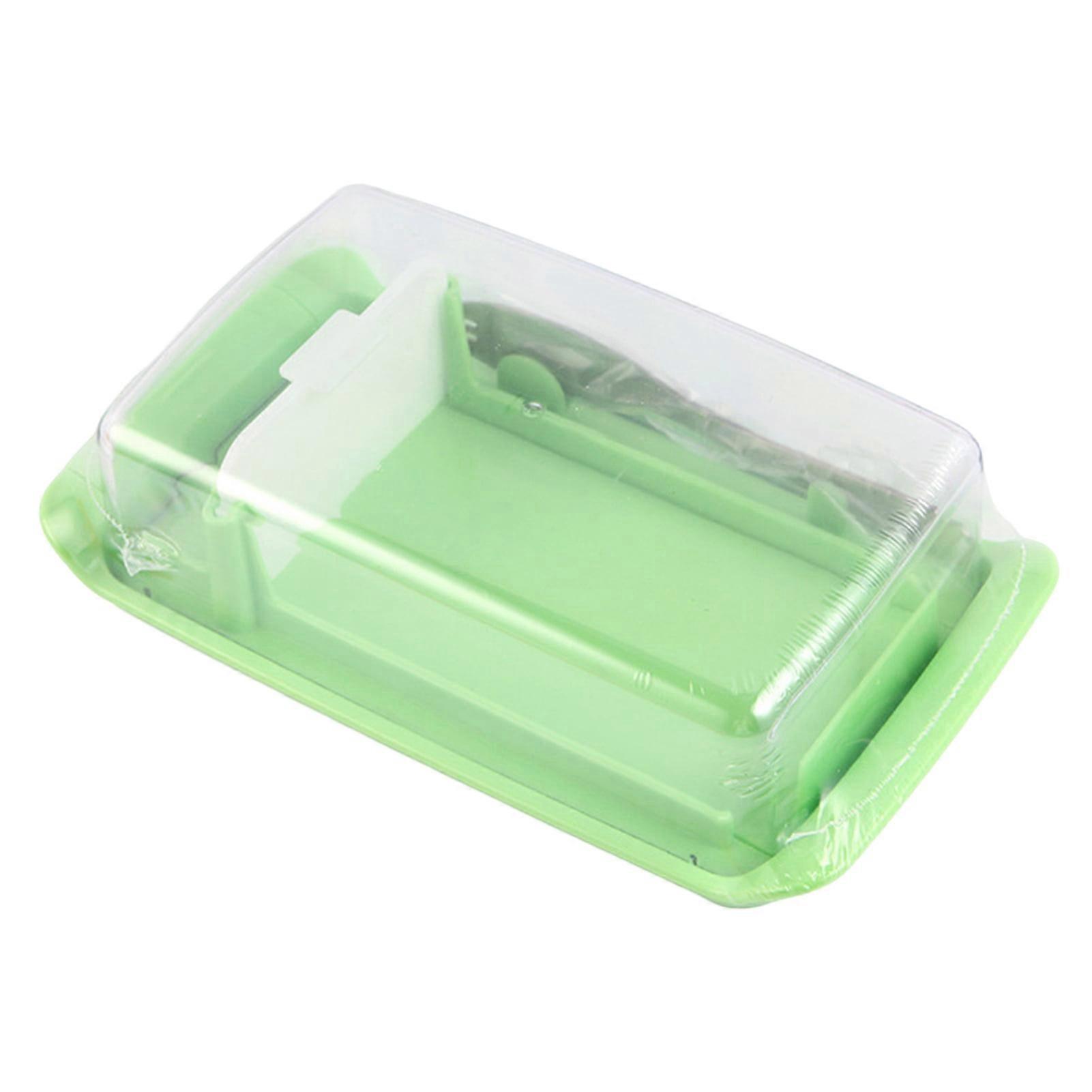 Butter Slicer Box - Plastic Butter Cutter Dish with Transparent Lid, Refrigerated Butter Container, Kitchen Baking Butter Dish Box with Spork