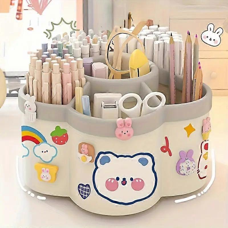 360 Degree Rotating Cute Pen Holder Storage Box, Ultra Large Capacity Desk Organizer, Multi-Functional Stationery Case for Office & Home Use