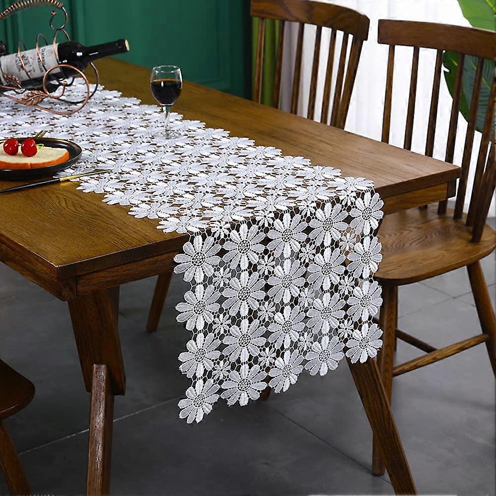 Table Runner Polyester Lace 120 X 40 Cm White Floral Pattern Minimalist Design
