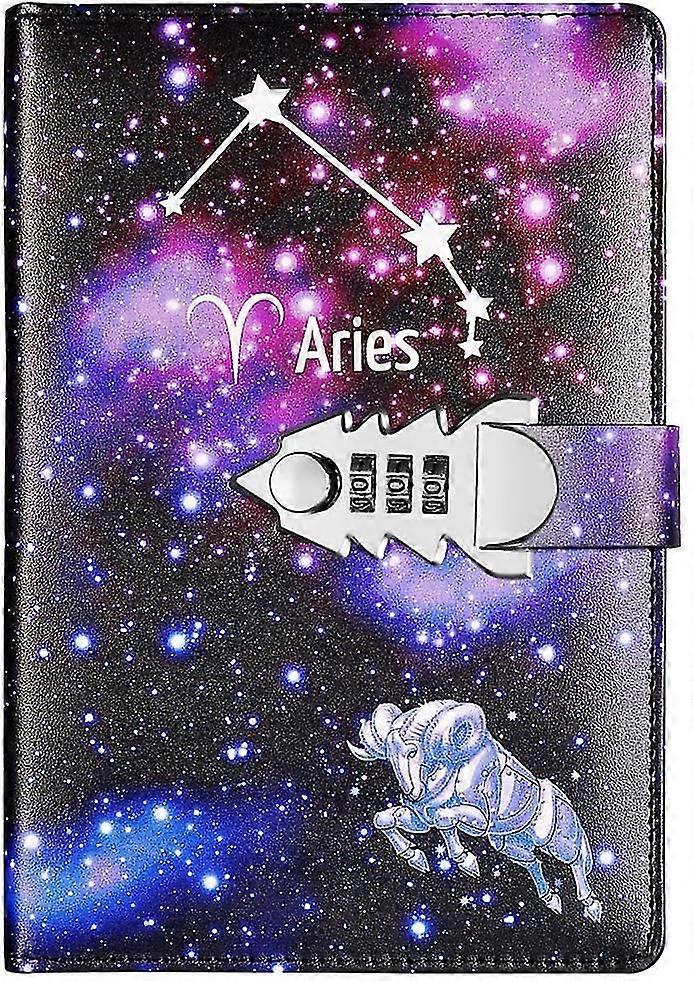 Locking Diary Combination Lock Journal Constellation Writing Diary A5 Starry Sky Lock Leather Notebo