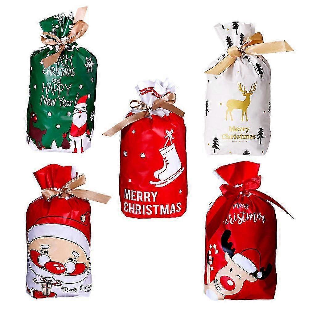 Assorted Colors Christmas Gift Bag, Plastic Drawstring Bag for Storing Items [D] Assorted Colors