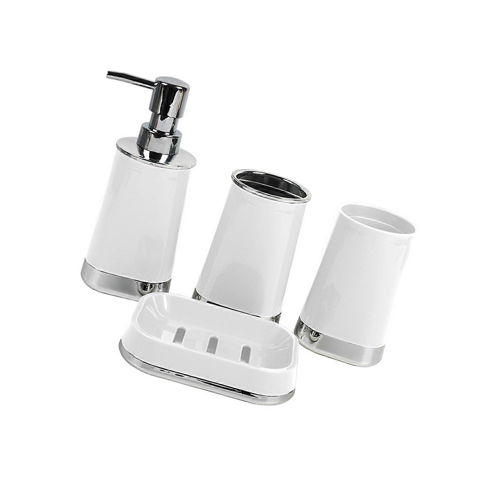 Space Saving Plastic Bathroom Set 4pcs Shelving Tissue Dispenser Toothbrush Rack Liquid Soap Container  White