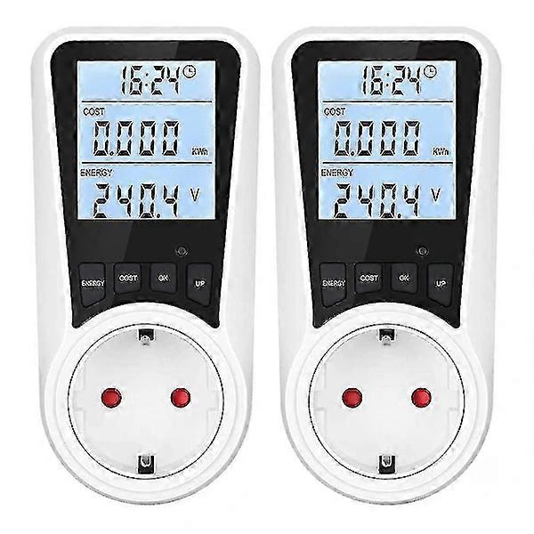 2x Electricity Meter For Outlets, With Backlight, LCD Display, Energy Cost Meter, For Electrical Appliances [db] yc