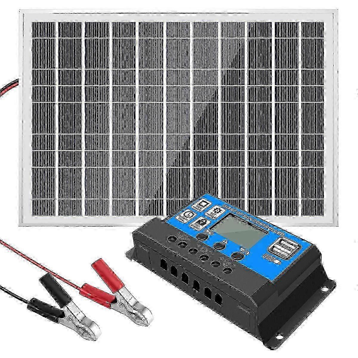 30W 12V Solar Panel Battery Charger+40A Controller for RV Car Boat