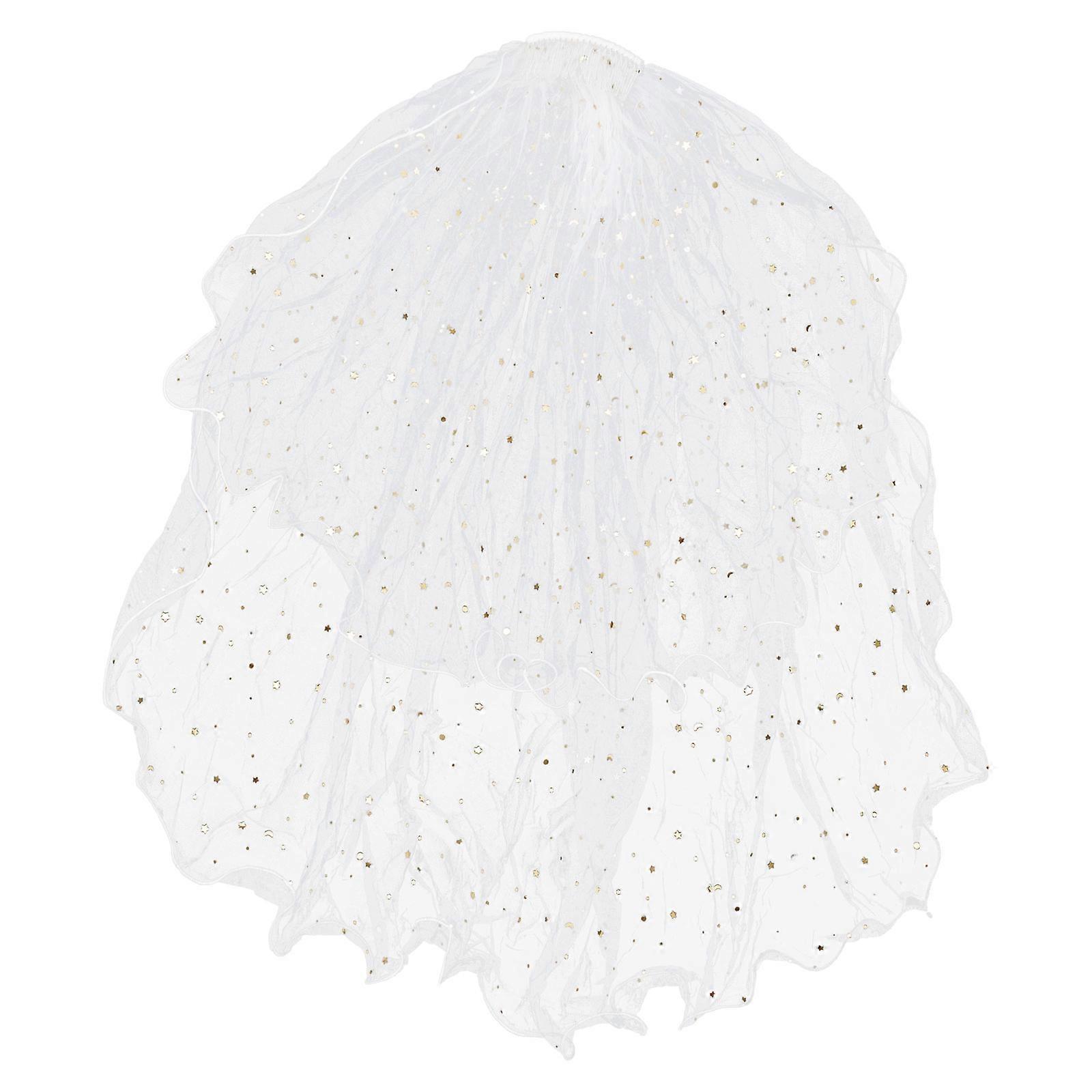 Wedding Party Bride Veil with Hair Comb Double Layer Ruffle Edge White Veil Elegant Short Bridal Veil Hair Accessories  White