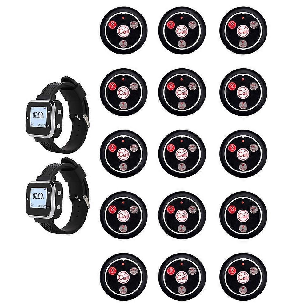 Cafe Waiter Service Buzzer 15 Table Call Button Transmitter 2 Watch Waiter Pager Wireless Calling System EU Plug