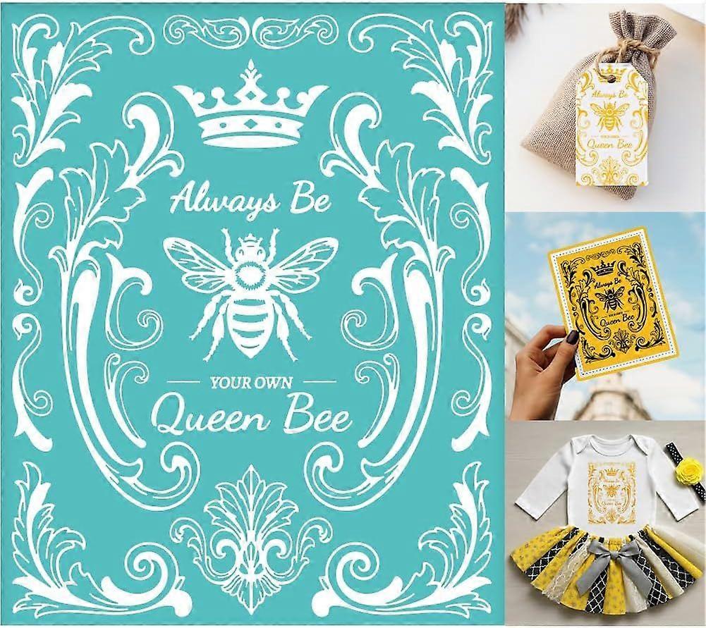 2 Sheets Queen BEE Silkscreen Stencil European Style Painting Stencils Templates Reusable Self-Adhesive Silk Screen Printing for Wall Border Wood Fabr