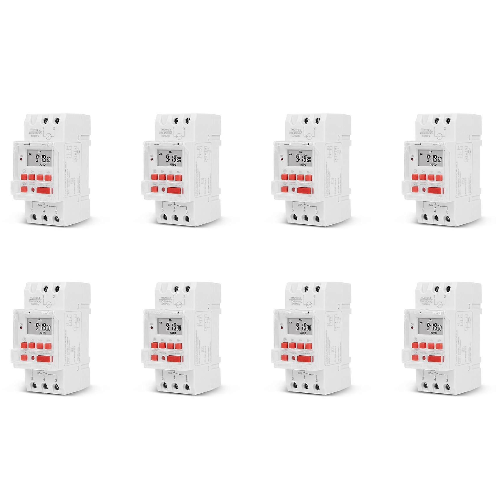 8X SINOTIMER TM919B 220V 30A Programmable Digital Timer Switch DIN Automatic Cycle Timing Controller for Lights,Fans