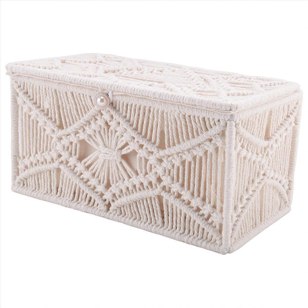 Boho Decor Rectangular Paper Tissue Holder with Bead Buckle Macrame